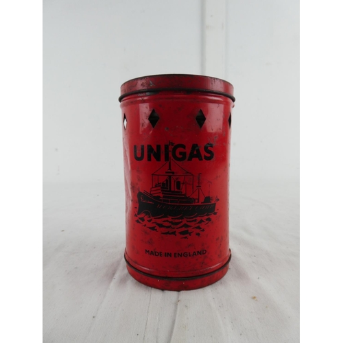 291 - A vintage Unigas stove and tin.