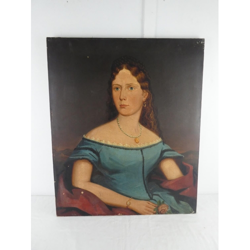 273 - A large antique painted portrait of a lady, signed and dated 'Tom, 1863'. measuring 76cm x 63cm.