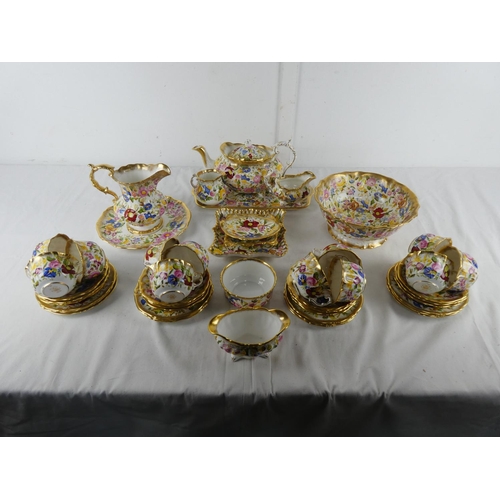 A superb and an amazing collection of Hammersley bone china to include:
12 cups,12 saucers (1 saucer damaged), 12 plates 
Teapot, milk jug and sugar bowl, 7" square dish, 8 1/2" mint tray, 7" jug (measurement to top of handle), 9" plate, sandwich plate 14" x 7",  small jug and bowl, 6" oval dish, 5" square plate, 9 1/2" bowl.