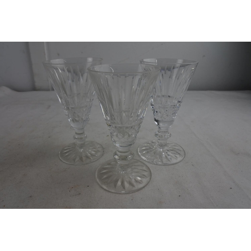 69 - Three Waterford Crystal sherry glasses.