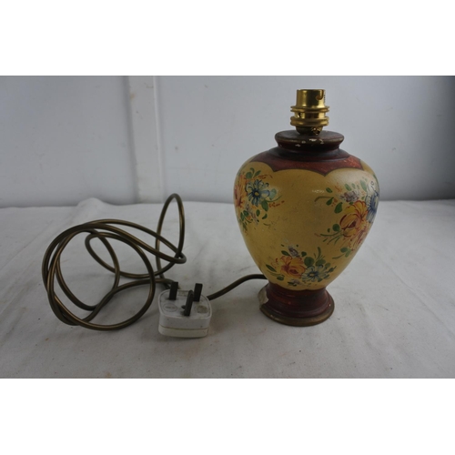 79 - A floral hand painted table lamp base.