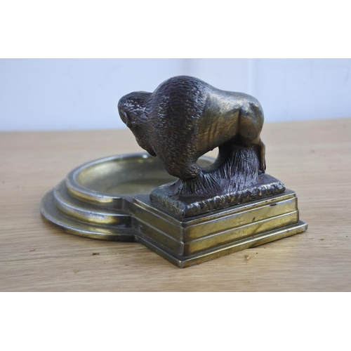 218 - A vintage advertising dish for Buffalo Insurance Company, with bronze buffalo figure.