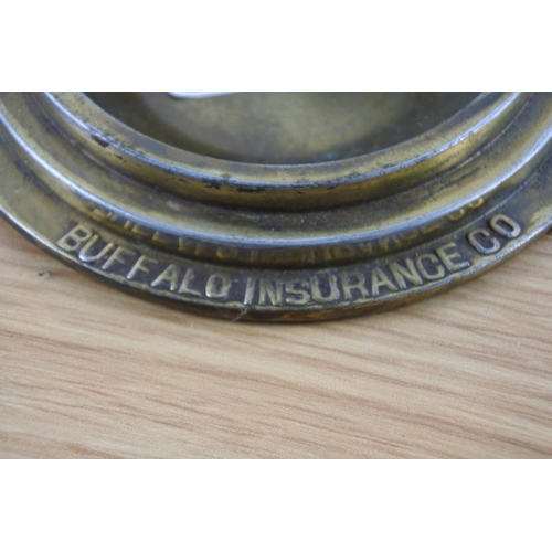 218 - A vintage advertising dish for Buffalo Insurance Company, with bronze buffalo figure.