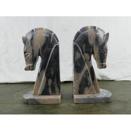 126 - A stunning large pair of marble horsehead bookends.