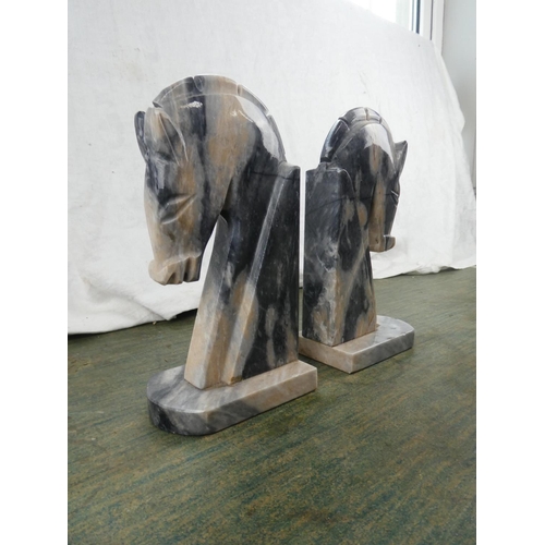 126 - A stunning large pair of marble horsehead bookends.