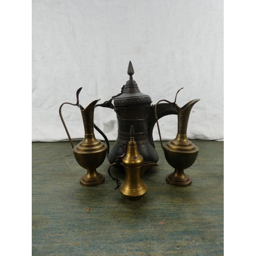 193 - An antique brass teapot and more.