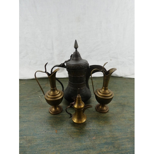 193 - An antique brass teapot and more.