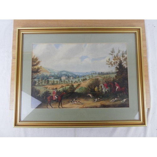 331 - A framed picture of a hunting scene.