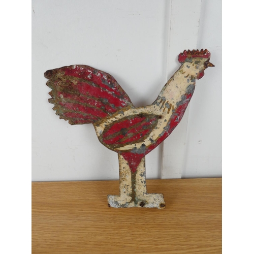 362 - A stunning antique/ vintage hand painted tin chicken, possibly an old weather vane, measuring 26cm t... 