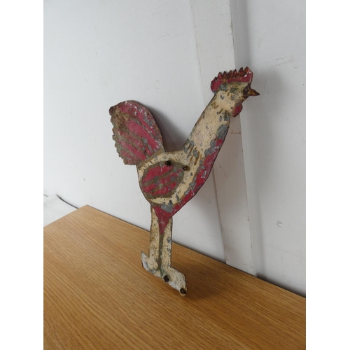 362 - A stunning antique/ vintage hand painted tin chicken, possibly an old weather vane, measuring 26cm t... 