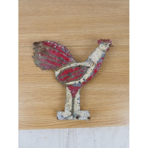 362 - A stunning antique/ vintage hand painted tin chicken, possibly an old weather vane, measuring 26cm t... 