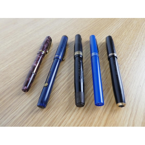 369 - A collection of vintage fountain pens to include a Burnham No 51, a Parker Vacumatic and more.