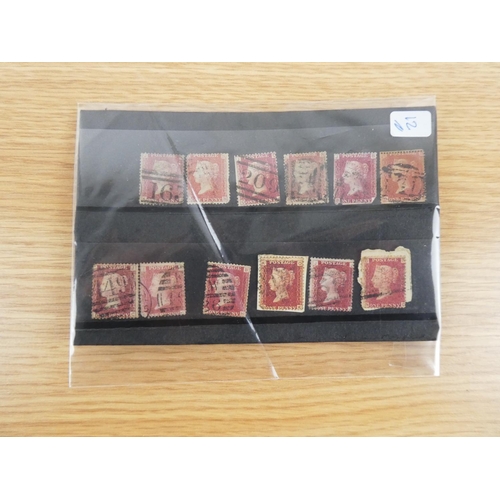 375 - 12 Penny Red's Great Britain stamps various plate numbers.