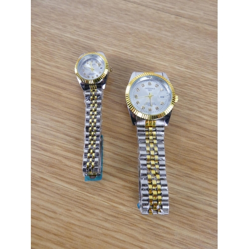 395 - A ladies and gents Dedima wrist watch set.