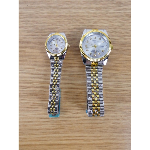 395 - A ladies and gents Dedima wrist watch set.