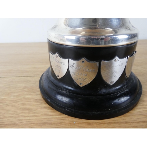 405 - A large silver plated two handled presentation cup.