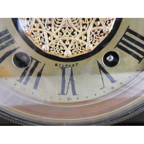 422 - A stunning antique/ Victorian slatemantle clock, with brass pillars & fretwork dial reading 'Cahoon ... 