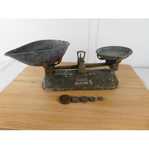 438 - A set of antique scales and weights by Cawfield & Malcolm, Belfast,