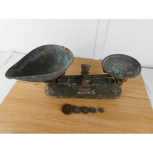 438 - A set of antique scales and weights by Cawfield & Malcolm, Belfast,