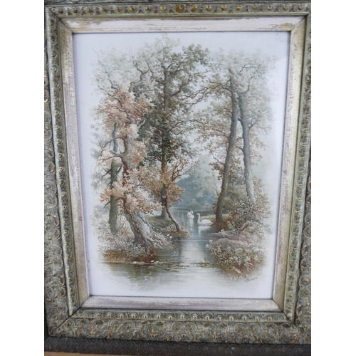 443 - A stunning ornate framed print 'Autumn in the Woods' by S Bowers.