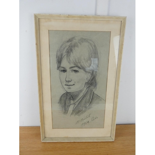 445 - A framed pencil drawing of a portrait, signed.