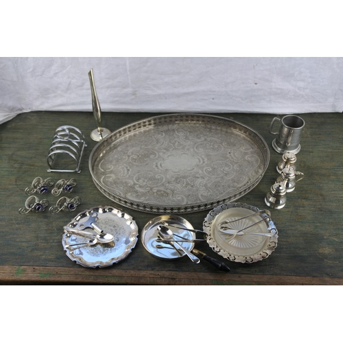 659 - A stunning large silver plated serving tray and a collection of silver plated ware, napkin rings and... 