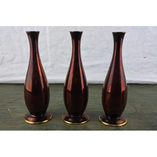 678 - Three Carlton Ware 'Rouge Royale' vases and a two handled dish.