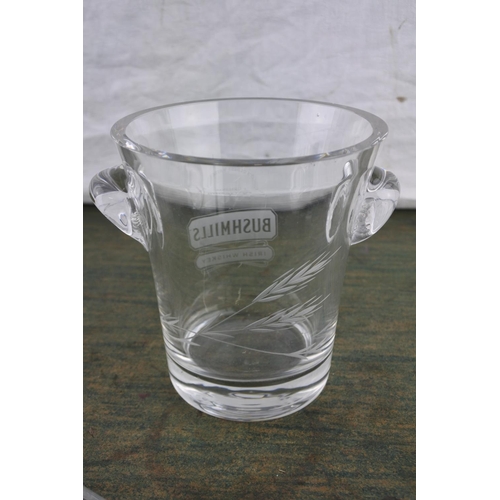 686 - A stunning 'Bushmills' whiskey glass ice bucket and tongs.