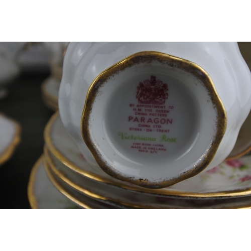 708 - A stunning 12 piece setting Paragon 'Victoriana Rose' tea set including milk jug, sugar bowl and cak... 