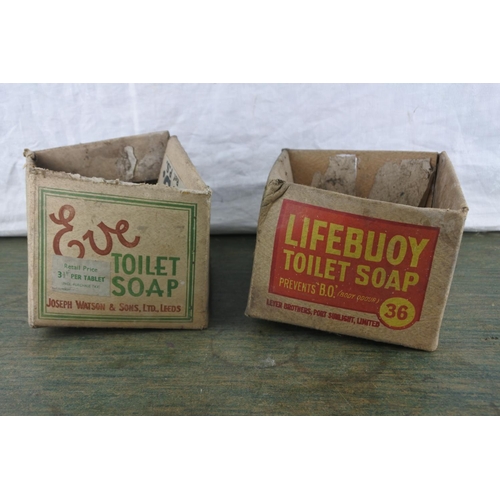 712 - Two vintage cardboard boxes 'Eve Toilet Soap' and 'Lifebuoy Toilet Soap'.