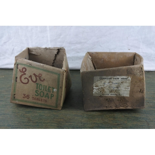 712 - Two vintage cardboard boxes 'Eve Toilet Soap' and 'Lifebuoy Toilet Soap'.