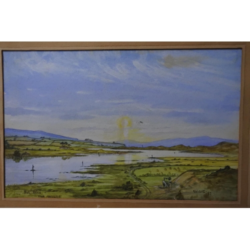 717 - A framed watercolour 'The Bann' signed E D Lake and a vintage floral framed print.