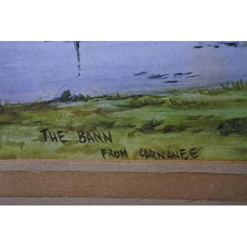 717 - A framed watercolour 'The Bann' signed E D Lake and a vintage floral framed print.