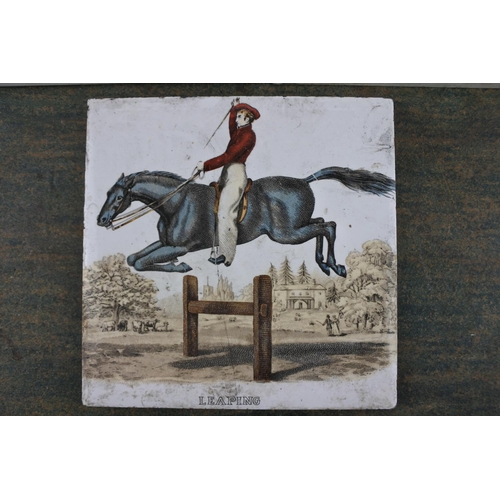 722 - A set of five vintage H & R Johnston equestrian tiles.