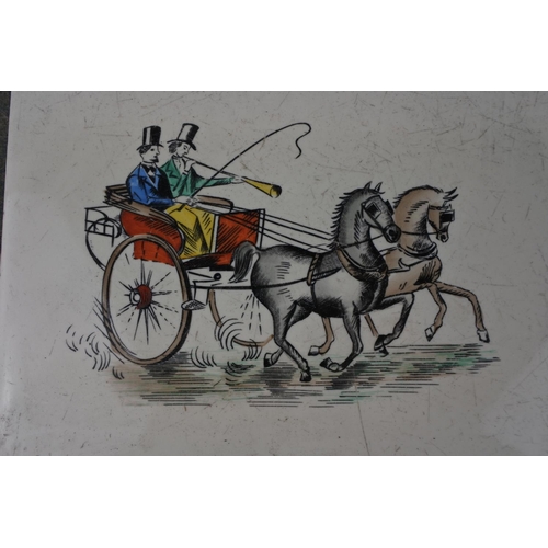 723 - A set of six vintage horse and carriage tiles.