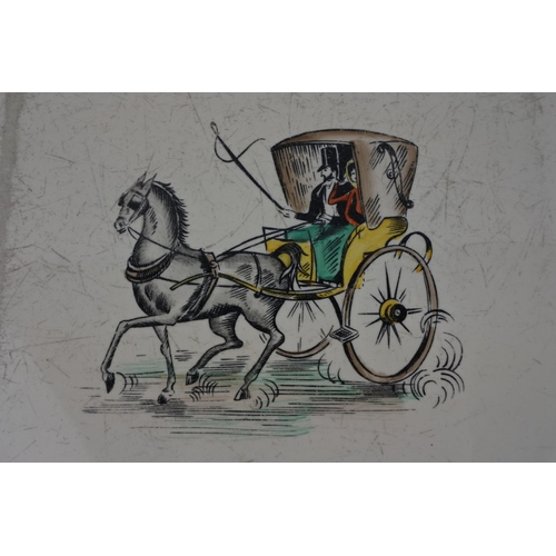 723 - A set of six vintage horse and carriage tiles.