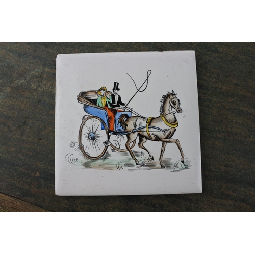 724 - A set of eleven vintage H & R Johnston horse and carriage tiles.