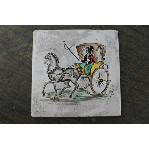 724 - A set of eleven vintage H & R Johnston horse and carriage tiles.