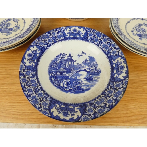 760 - A set of six antique blue and white soup bowls and more.