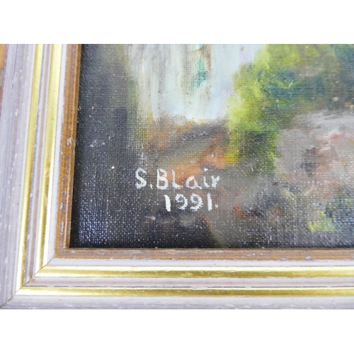 813 - A framed oil painting 'Old Ballintoy' signed S Blair, measuring 29cm x 44cm.