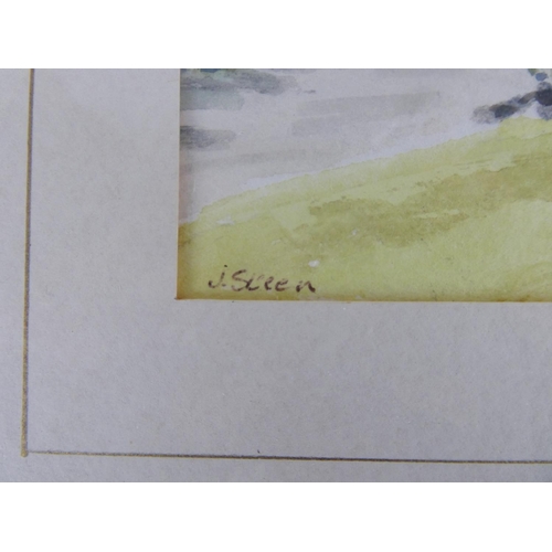 814 - A stunning framed watercolour signed J Steen, measuring 16cm x 21cm in size.