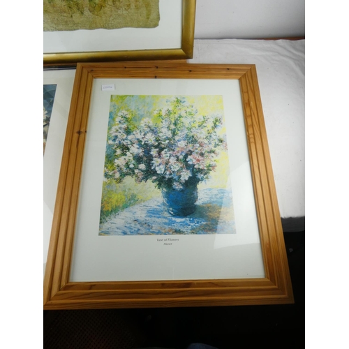 817 - Three large framed pictures, in variation of sizes; Renoir - 79cm x 58cm, Vase - 69cm x 54cm, Grass ... 