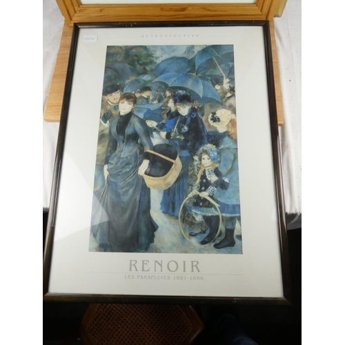 817 - Three large framed pictures, in variation of sizes; Renoir - 79cm x 58cm, Vase - 69cm x 54cm, Grass ... 