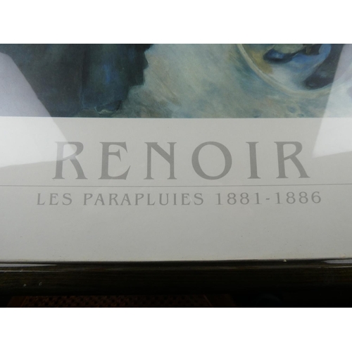 817 - Three large framed pictures, in variation of sizes; Renoir - 79cm x 58cm, Vase - 69cm x 54cm, Grass ... 