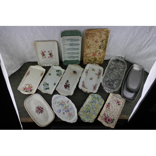 947 - A collection of sandwich tray to include Royal Albert 'Moss Rose' and more.