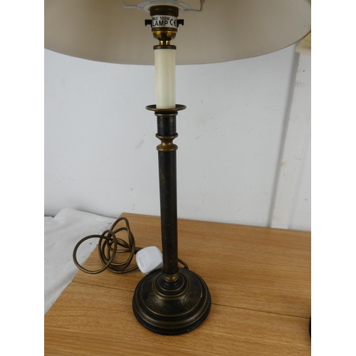 1003 - A pair of metal based table lamps and shades.