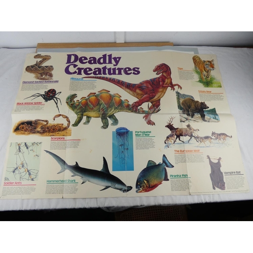 1025 - A vintage poster 'Deadly Creatures' and two others.