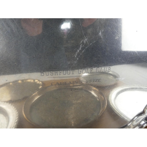 1048 - A silver plated presentation tray 'Bushfoot Golf Club - Captains Prize 1965' and more.