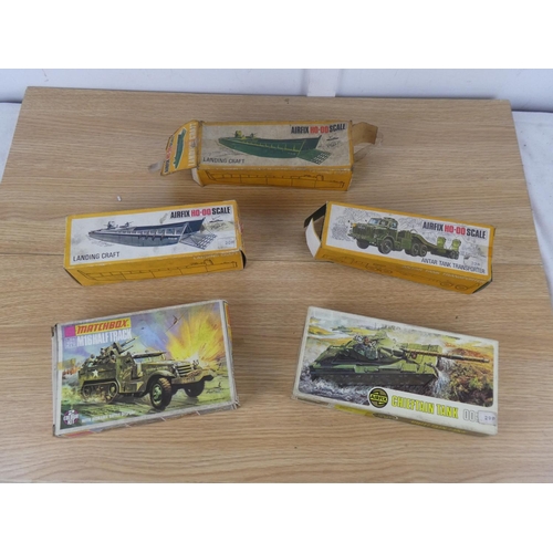 1076 - A vintage Airfix Chieftain Tank box and a Matchbox M16 Half Track box and three others.