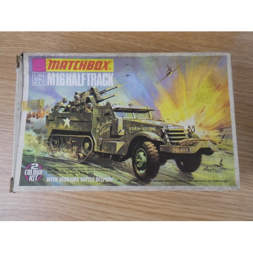 1076 - A vintage Airfix Chieftain Tank box and a Matchbox M16 Half Track box and three others.